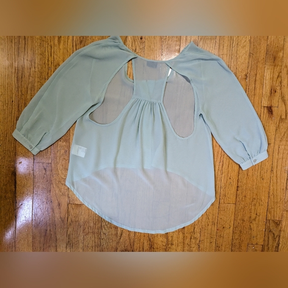 Urban Outfitters Sparkle and Fade Green High Low Cutout Button Down XS - Picture 4 of 6